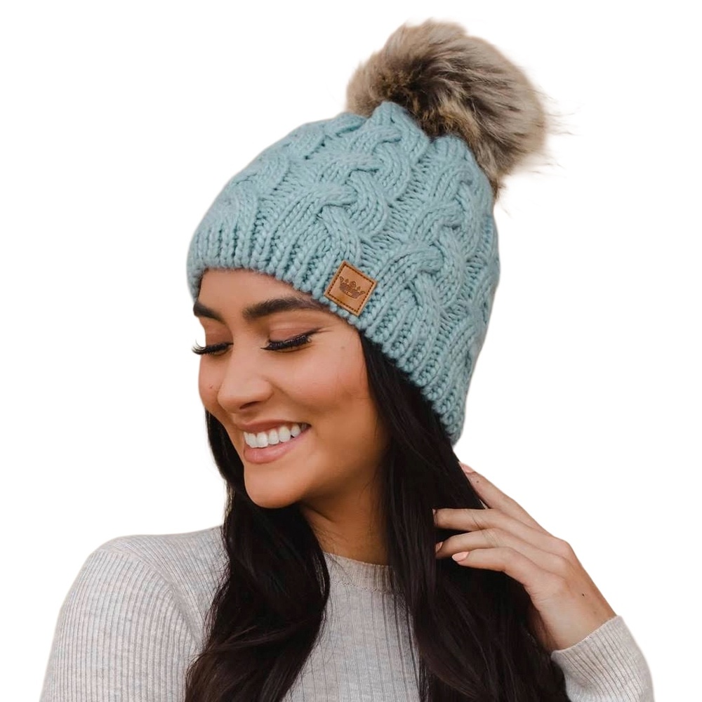 Panache Dusty Blue  braided knit Beanie Hat